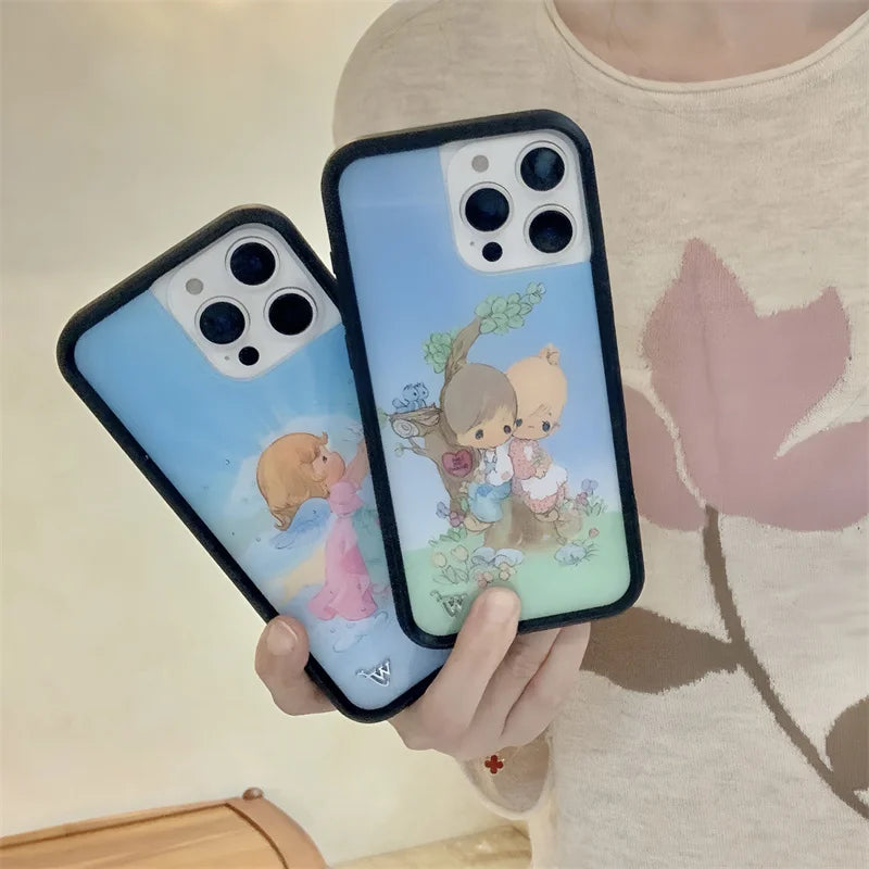 Wildflower Time Baby Angel Phone case for iPhone 16 15 14 13 12 Pro Max 16 14 Plus 16pro 15pro WF 3D Cartoon Couple Cover Funda
