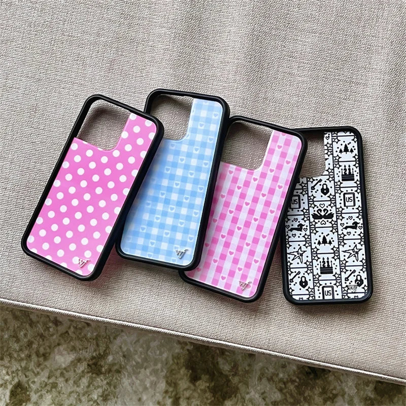 Wildflower cute Polka Dot Love plaid phone case iPhone13 Pro 14 Pro 15 Pro 14plus 16promax 12 WF acrylic stylish back cover