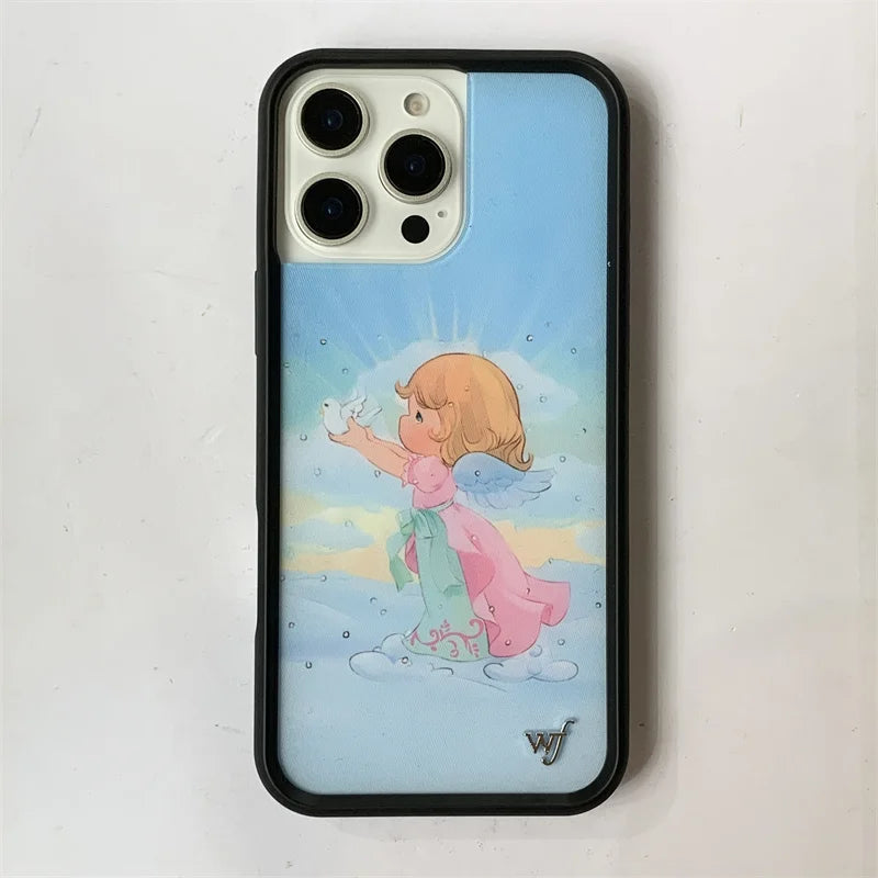Wildflower Time Baby Angel Phone case for iPhone 16 15 14 13 12 Pro Max 16 14 Plus 16pro 15pro WF 3D Cartoon Couple Cover Funda