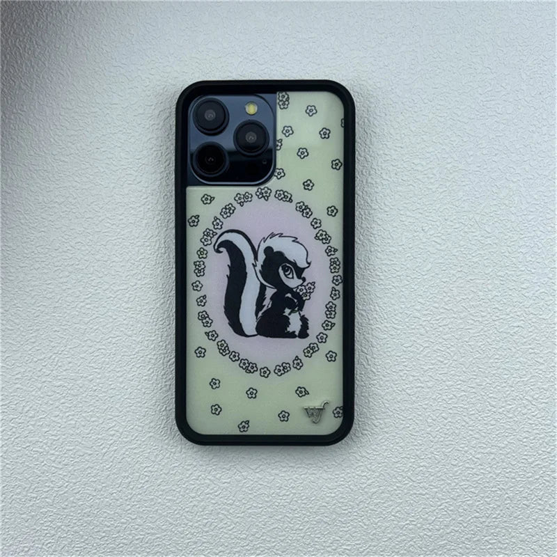 Wildflower ins cute animal phone case for iPhone16promax 15Pro 16 15 14plus 13Pro 12Pro cartoon Cherry Dolphin swan print bottom