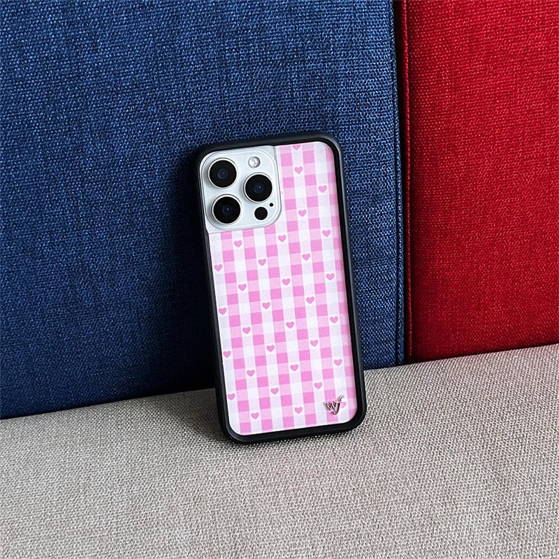 Wildflower cute Polka Dot Love plaid phone case iPhone13 Pro 14 Pro 15 Pro 14plus 16promax 12 WF acrylic stylish back cover