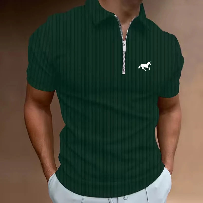 Men's Golf Shirt Polo Casual Quarter Zip Short Sleeve Fashion Casual Striped Zipper Summer Spring Regular Fit Golf Shirt