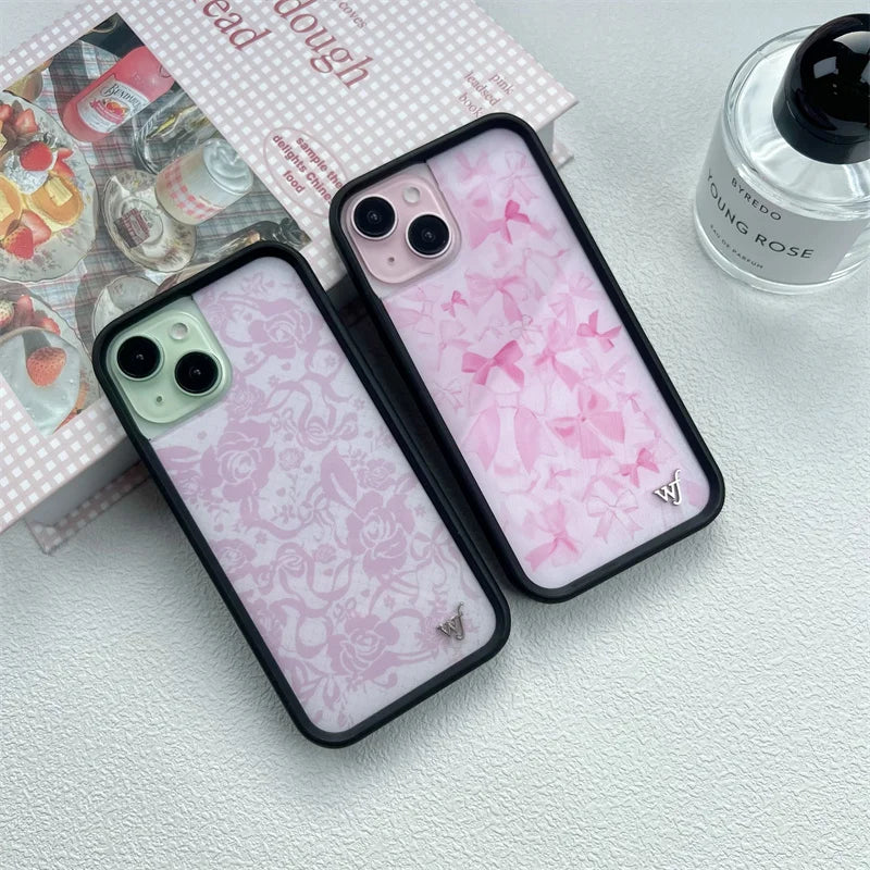 Wildflower 3D Flower Cherry Bow Phone Case iPhone 15 14plus 13 Pro phone case 12 13 16pro 15promax WF Cake Cute cartoon cover