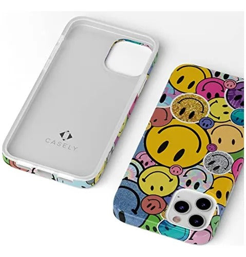 Casely iPhone Case | All Smiles | Smiley Face Sticker | Classic Ultra Slim Design | Compatible with MagSafe