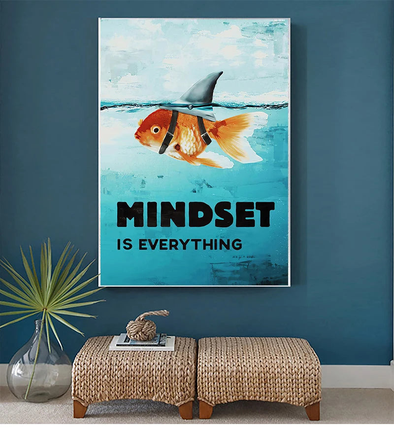 Home Decor Mindset Is Everything Shark Fish Pictures Motivational Nordic Poster For Living Room Wall Art Canvas Painting Printed