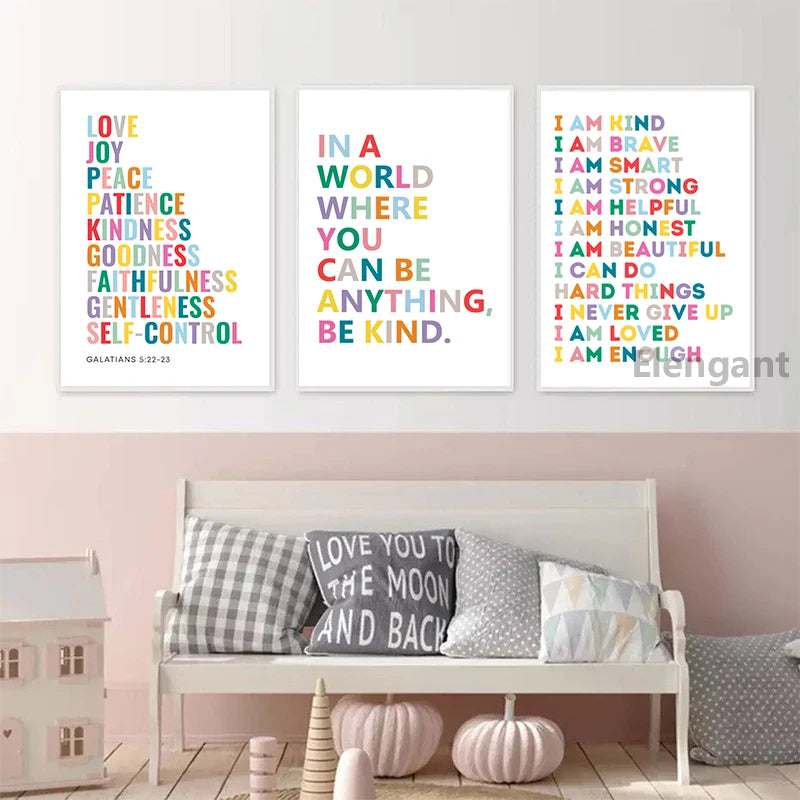 Kids Positive Affirmation Art Prints Mindfulness Poster Self Confidence Quotes Canvas Painting Wall Art Pictures Classroom Decor