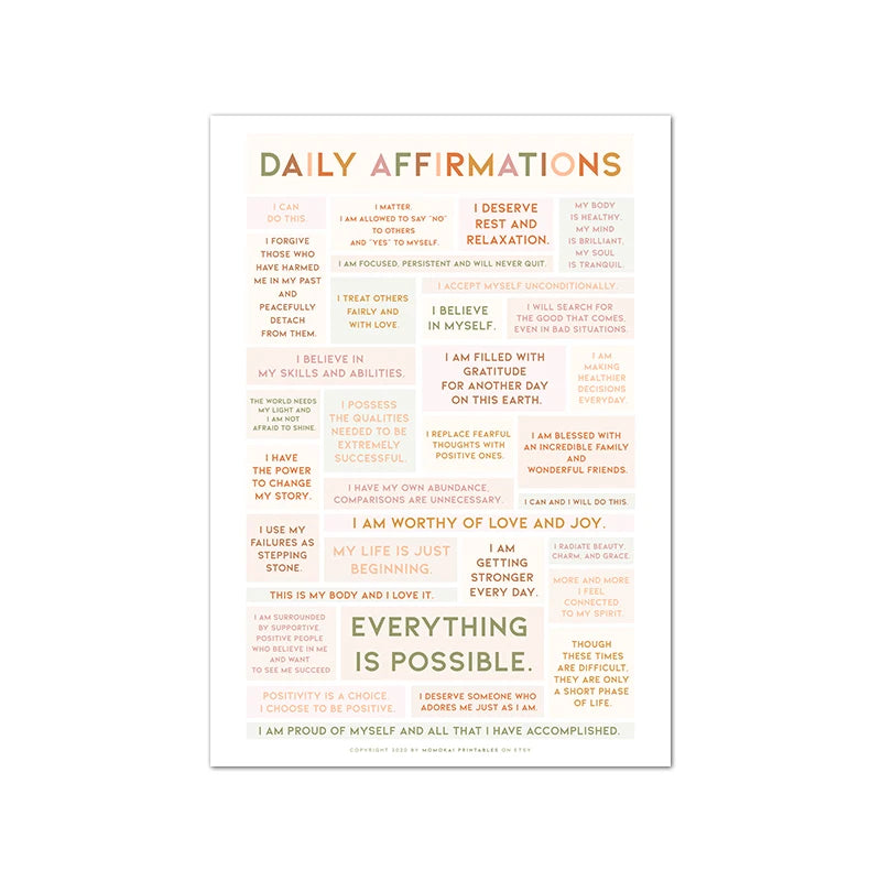 Kids Positive Affirmation Art Prints Mindfulness Poster Self Confidence Quotes Canvas Painting Wall Art Pictures Classroom Decor