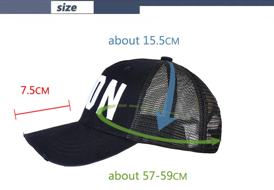 DSQICOND2 DSQ Mesh Summer Baseball Cap for Men Women Embroidery ICON Letters Dad Hat Hip Hop Trucker Cap Hombre Gorras Casquette