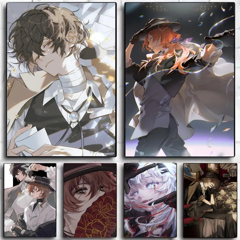 1pc Bungo Stray Dogs Dazai Chuuya Anime Poster Stickers Art Wall Murals Decor Game Room Decor Gifts Kawaii HD Painting Cat Cars