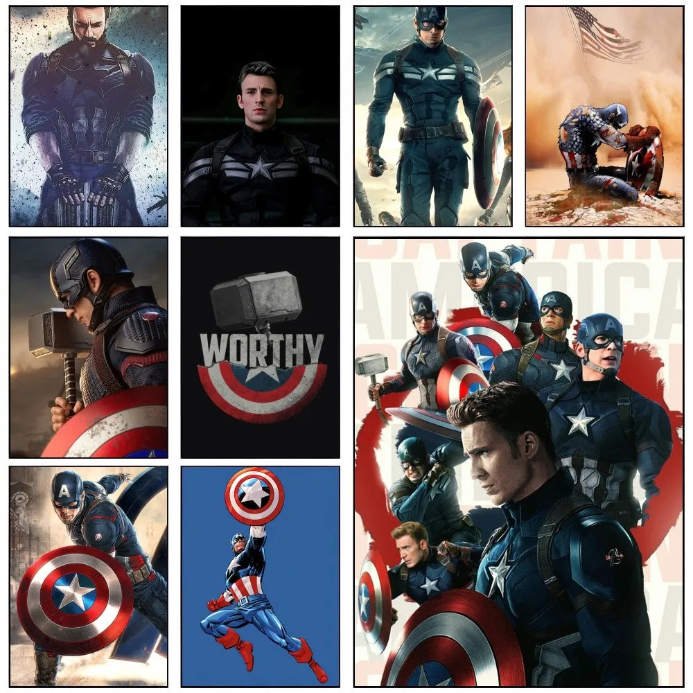 1PC C-Captain America Poster Self-adhesive Art Waterproof Paper Sticker Coffee House Bar Room Wall Decor