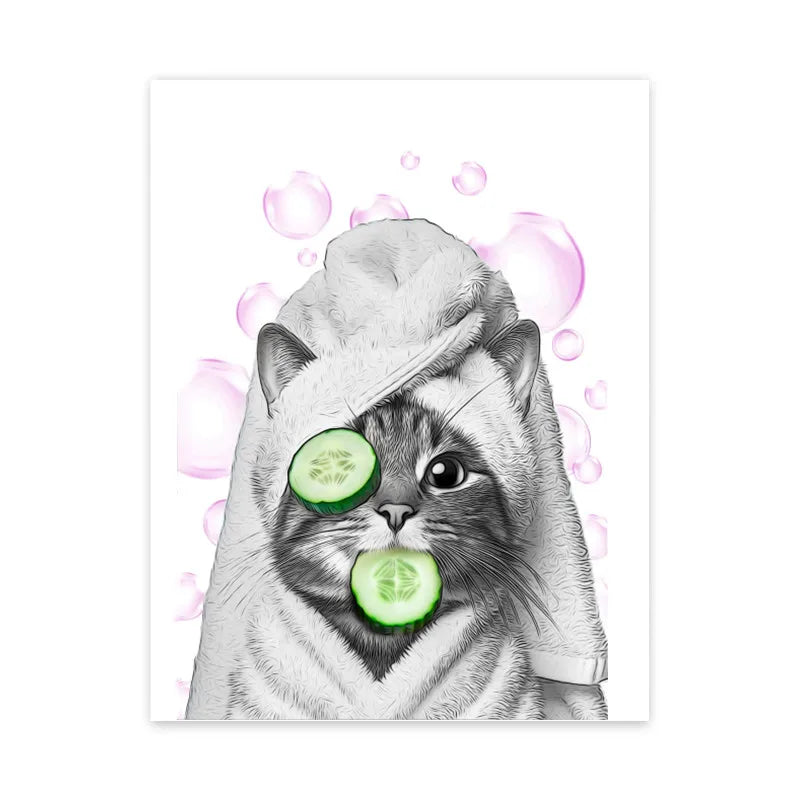 Funny Canvas Poster Cat Giraffe Dog Elephant Toilet Paper Bathtub Funny Bathroom Poster Wall Art Shower Room Home Decoration