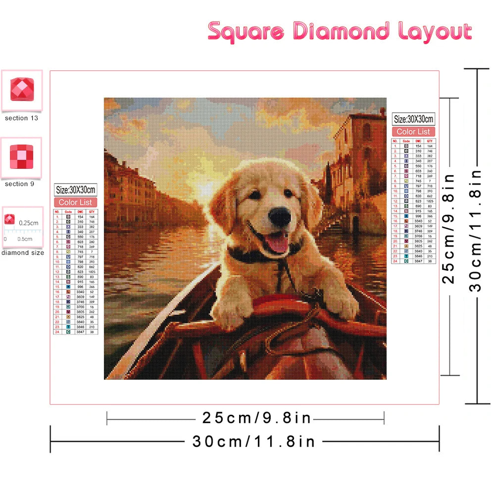 Huacan New Arrivals Diamond Painting Animal Full Square Round Diamond Mosaic Dog Art Gift Home Decor Craft Kit