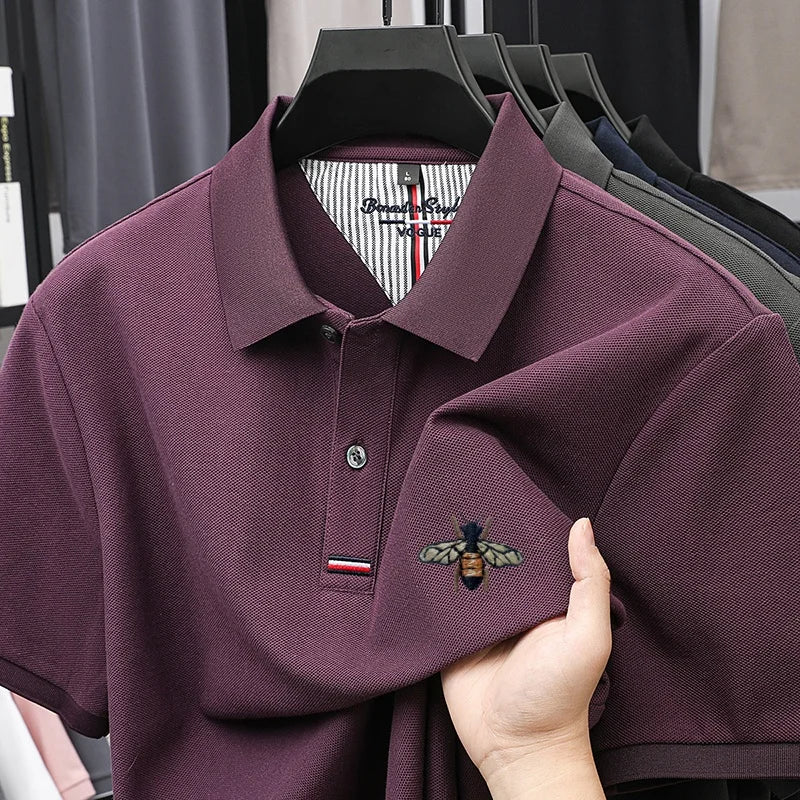 %Cotton letter jacquard lapel short sleeved T-shirt men's high-end brand Little Bee embroidery fashion trend summer polo shirt