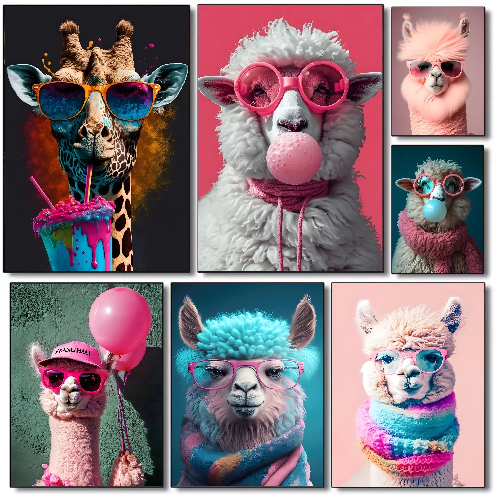 Multi-sizes Cute LIama Poster HD art sticky wall waterproof home living room bedroom bar aesthetic decoration