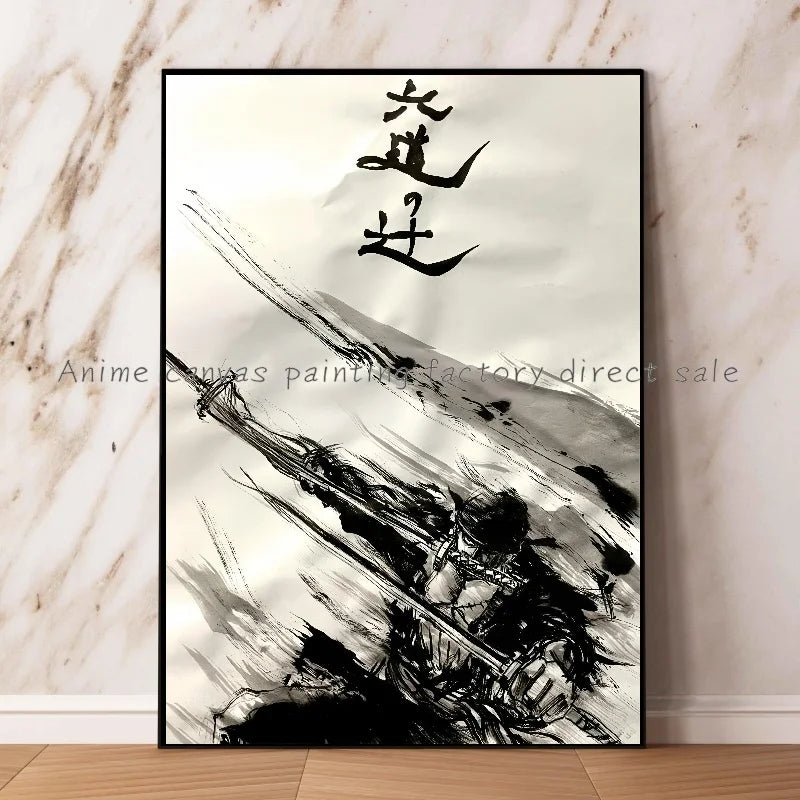 Anime One Piece Zoro Poster Ink HD Print Canvas Painting Wall Art Mural Suitable for Cafe Home Wall Decoration Picture Gift
