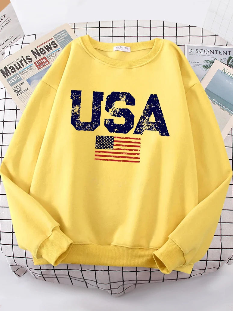 USA Letters American Flag Stars And Stripes Women Hoody Street Oversize Hoodies Personality Warm Hoodie hip hop Soft Clothes