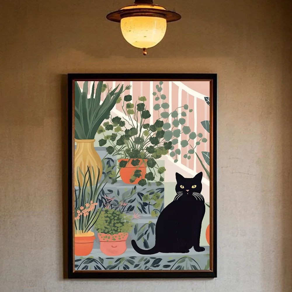 Art Green bedroom and cat Poster HD art sticky wall waterproof home living room bedroom bar aesthetic decoration