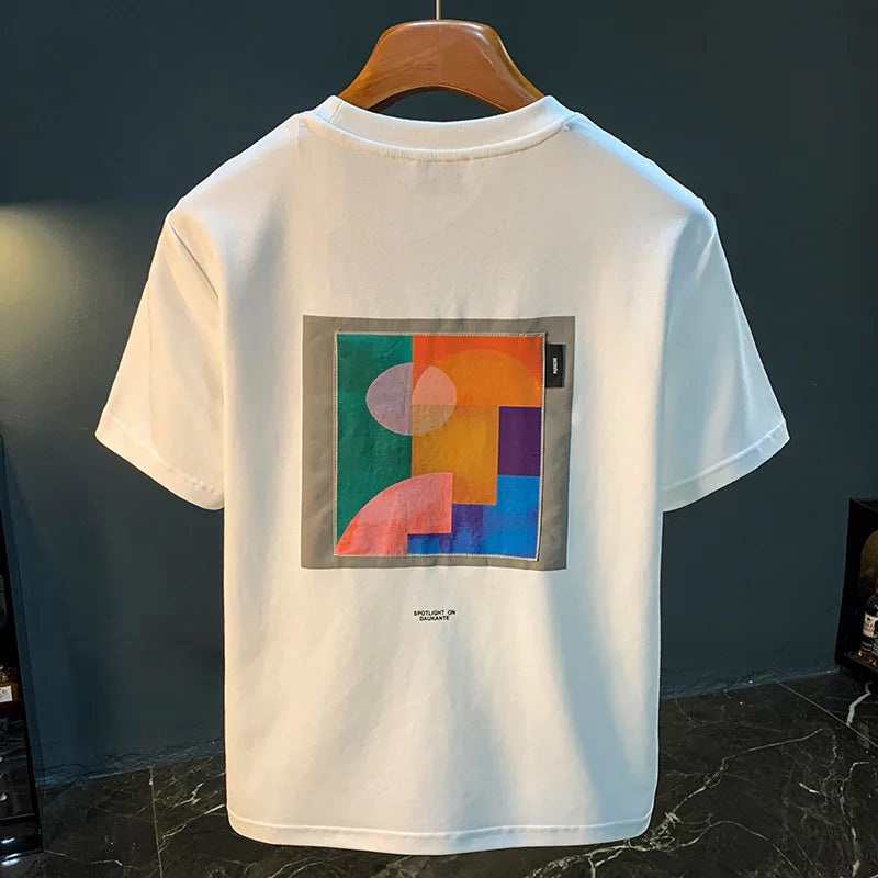 2025 Summer New Geometric Creative Printed Short sleeved T-shirt for Men, Comfortable, Versatile, Premium Embroidered Top