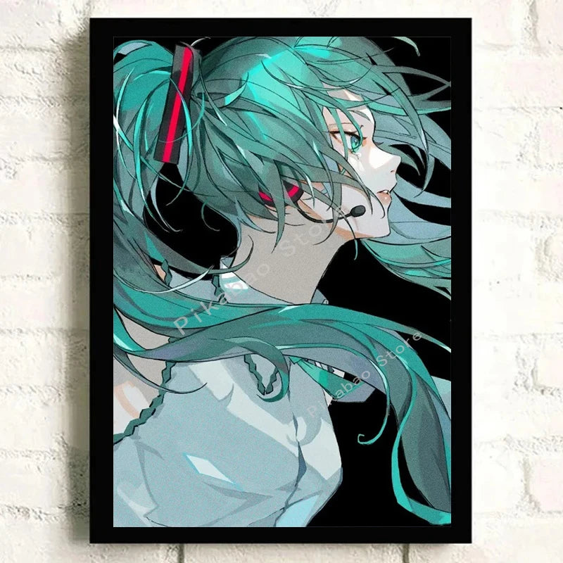 H-Hatsune Anime Miku-Poster Cartoon beautiful girl Anime Canvas Print Poster Poster Wall Art Decoration For Home Room Decoration