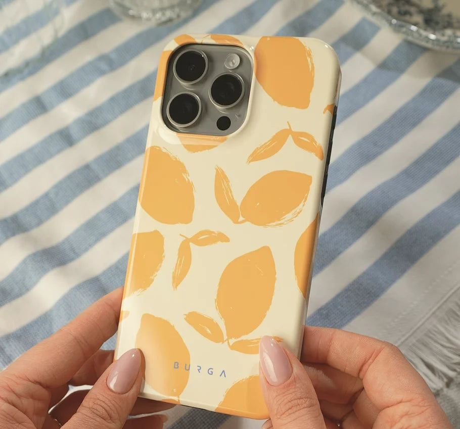 Lemon Pattern BURGA Phone Case for iPhone 16 15 14 13 12 11 X XS XR XSMAX 7 8 Pro Max Plus Luxury Double-layer Back Cover