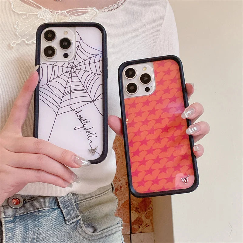 Wildflower 3D web English Skull Head Phone Case for iPhone 16 15 14 13 12 Pro Max Plus 16pro STAR WF Cute Cartoon Cover Funda