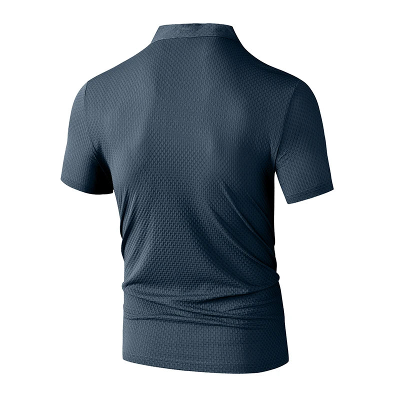 New Men's Business Casual Short Sleeved Bone Flower Solid Color POLO Shirt Fashion Breathable Comfortable Summer Versatile Top