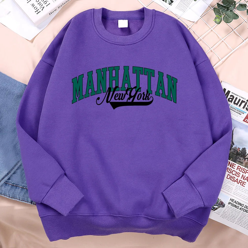 New York Manhattan Letter Sweatshirts Men Fur-liner Fleece Sweatshirt Minimalism Style Hoodie Flexible Comfort Hoodies Clothing