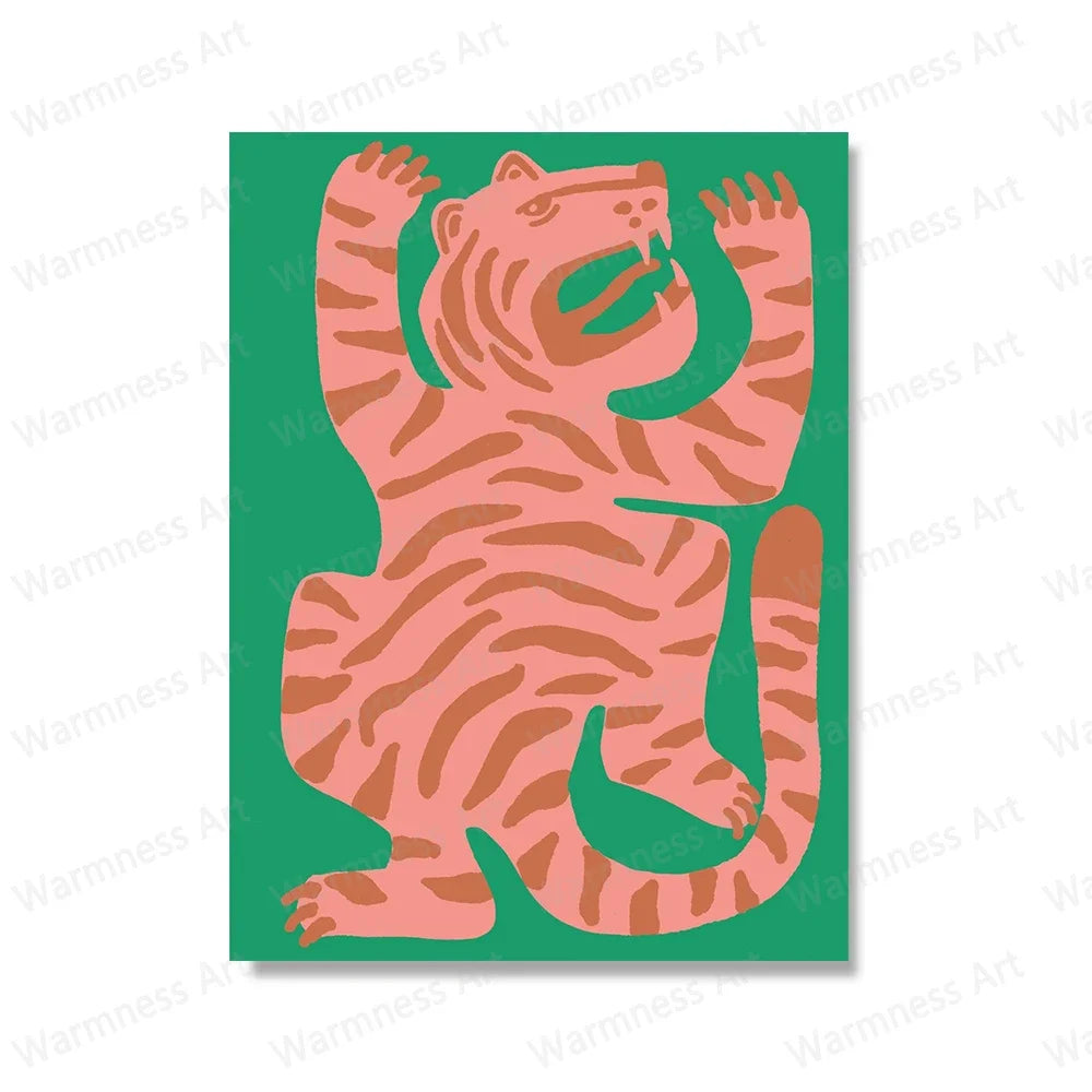 Scandinavian Simple Wall Art Jungle Tiger Stripe HD Canvas Poster Green Feather Print Home Bedroom Living Room Decoration