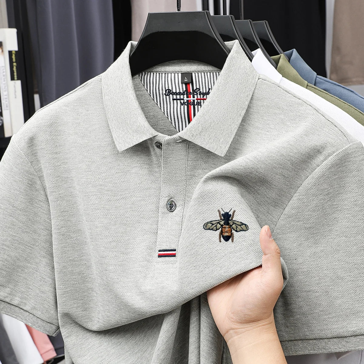 %Cotton letter jacquard lapel short sleeved T-shirt men's high-end brand Little Bee embroidery fashion trend summer polo shirt