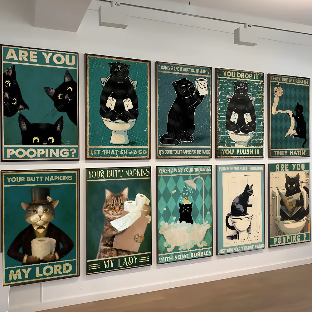 Are You Pooping Bathroom Sign Funny Cat Quotes Classic Vintage Posters HD Quality Wall Art Retro Poster for Home Room Wall Decor