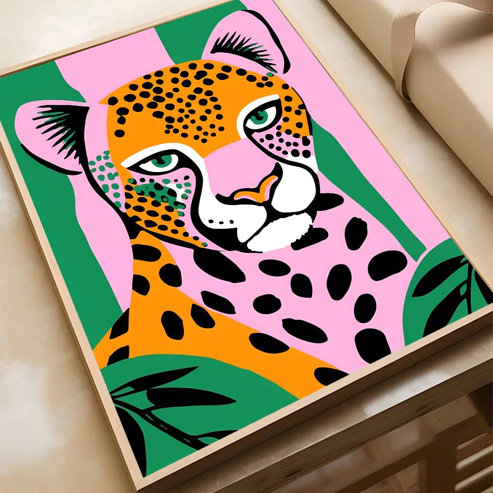 Wild Leopard Tiger Vase Flower Poster Poster Paper Print Home Living Room Bedroom Entrance Bar Cafe Art Painting Decoration