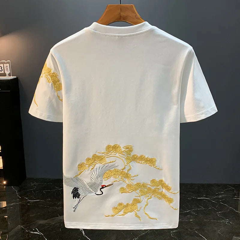 Chinese ethnic style embroidered printed short sleeved T-shirt for men's summer fashion, casual, versatile and trendy top