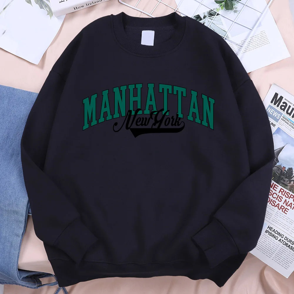 New York Manhattan Letter Sweatshirts Men Fur-liner Fleece Sweatshirt Minimalism Style Hoodie Flexible Comfort Hoodies Clothing