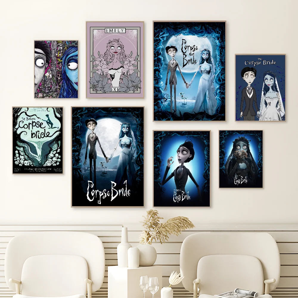 C-Corpse Bride Cartoon Movie Sticky Posters Retro Kraft Paper Sticker DIY Room Bar Cafe Aesthetic Art Wall Painting