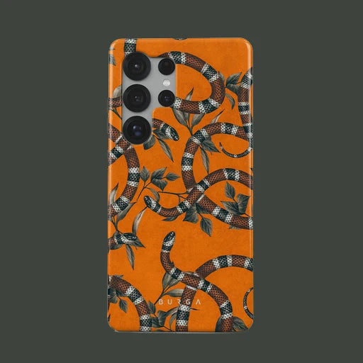 Orange Flower Snake BURGA Phone Case for Samsung Galaxy S25 S24 S23 S20 FE Plus Ultra 4G 5G Glossy Film Hard PC Cover