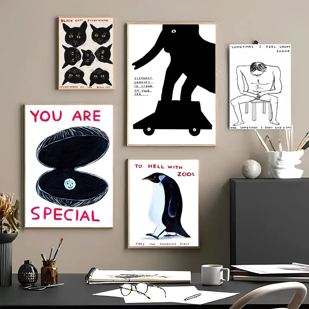 David Shrigley Goose Duck Whale Abstract Print Poster Waterproof HD Sticker Bedroom Entrance Home Living Room Bar Wall Decor