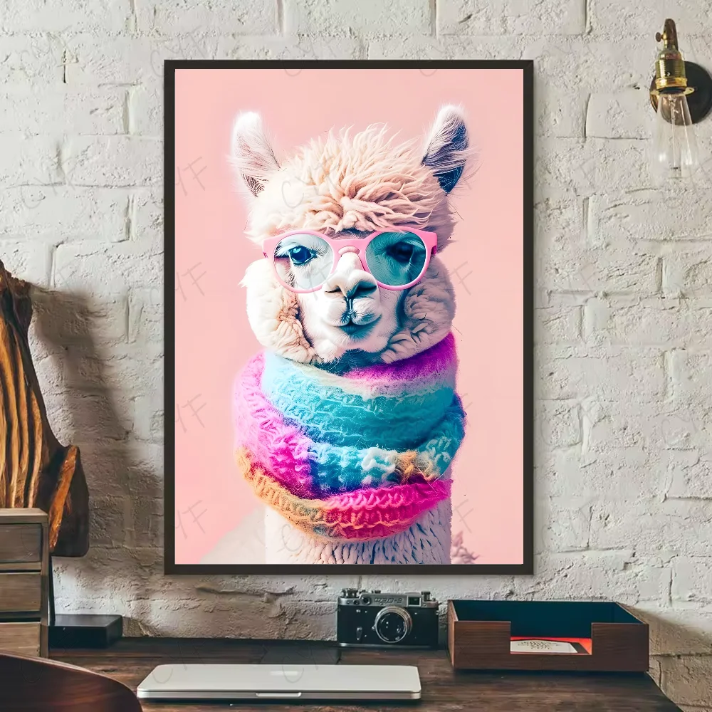Multi-sizes Cute LIama Poster HD art sticky wall waterproof home living room bedroom bar aesthetic decoration