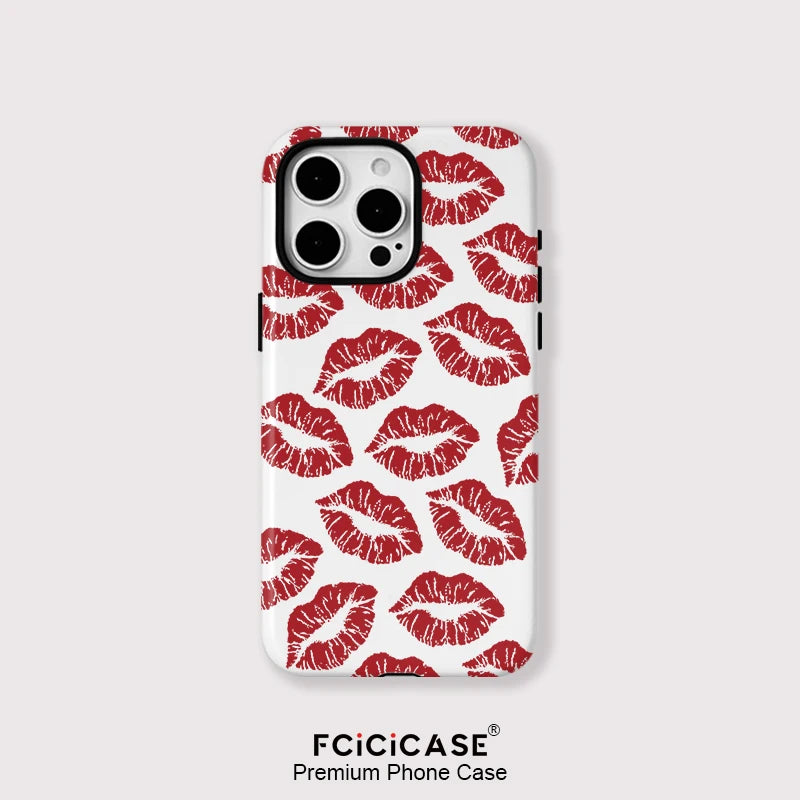 Acrylic TPU Two in one Magnetic Case For iPhone 16 Pro Max 15 Plus 14 13 12 Pro 11 Sexy Girly Red Kiss Pattern Cover