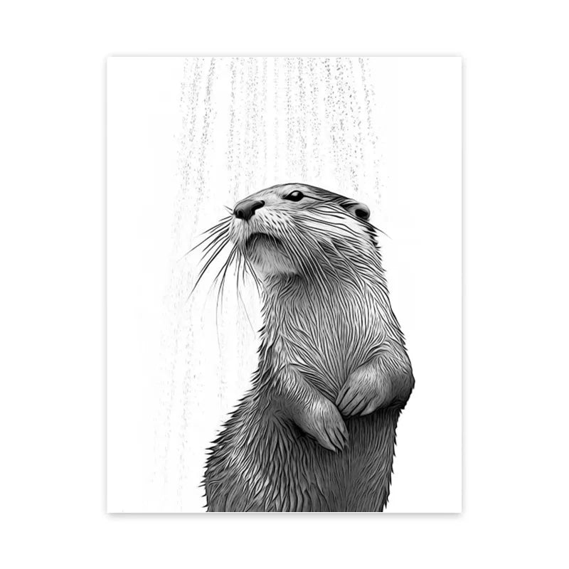 Funny Canvas Poster Cat Giraffe Dog Elephant Toilet Paper Bathtub Funny Bathroom Poster Wall Art Shower Room Home Decoration