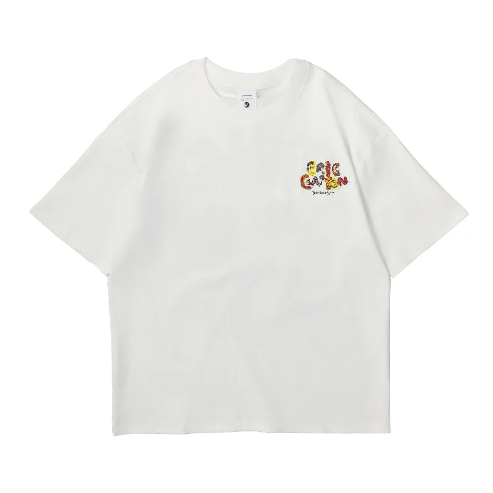 Men's Letter Embroidery Oversized T-Shirt Summer 2025 New Trendy Print Loose Short Sleeved Tee Casual Versatile Tops Clothing