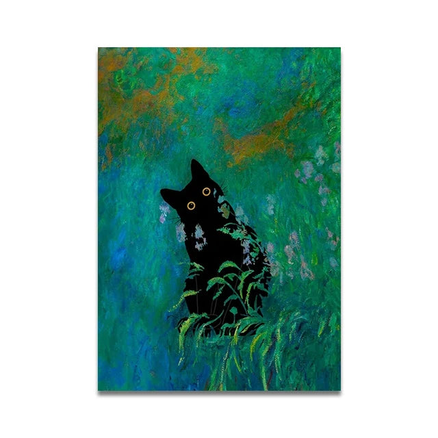 Bathroom Cat Reading on Toilet Canvas Wall Art Print Poster Funny Animal Decor Painting Home Decor Gift Unframed
