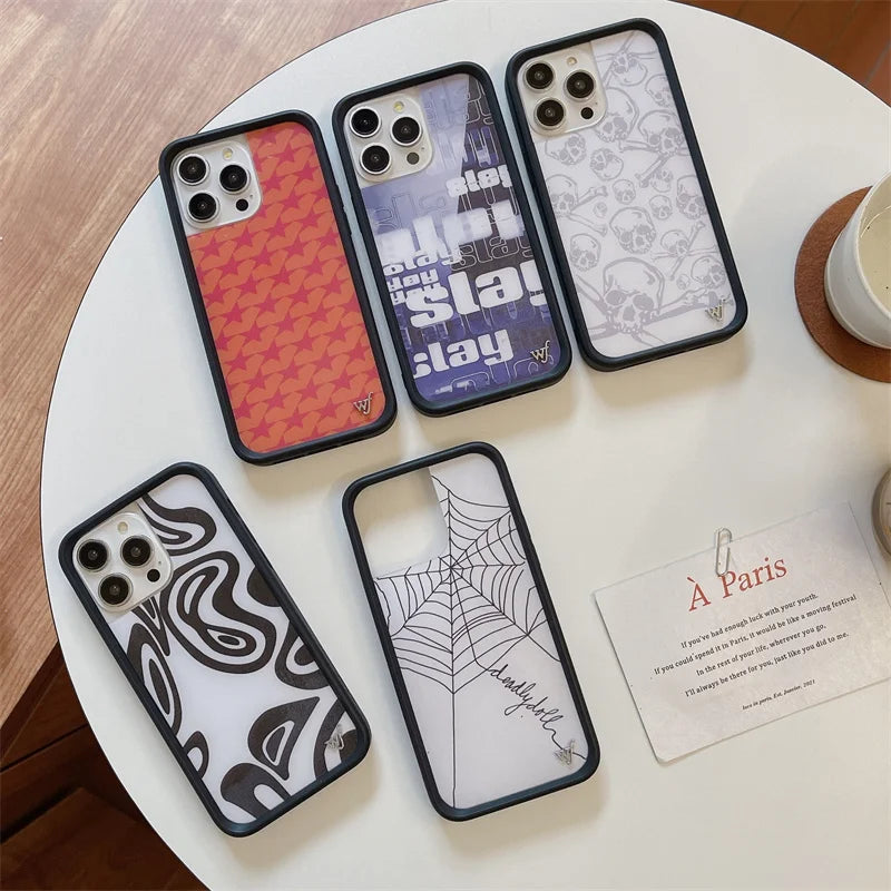 Wildflower 3D web English Skull Head Phone Case for iPhone 16 15 14 13 12 Pro Max Plus 16pro STAR WF Cute Cartoon Cover Funda