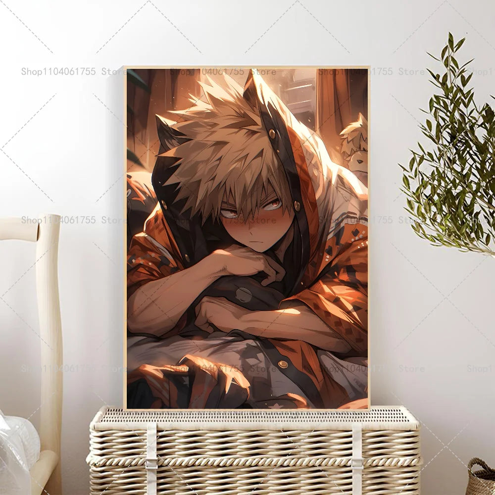 1PC My Hero Academia Bakugo Katsuki Anime Poster Self-adhesive Art Waterproof Paper Sticker Coffee House Bar Room Wall Decor