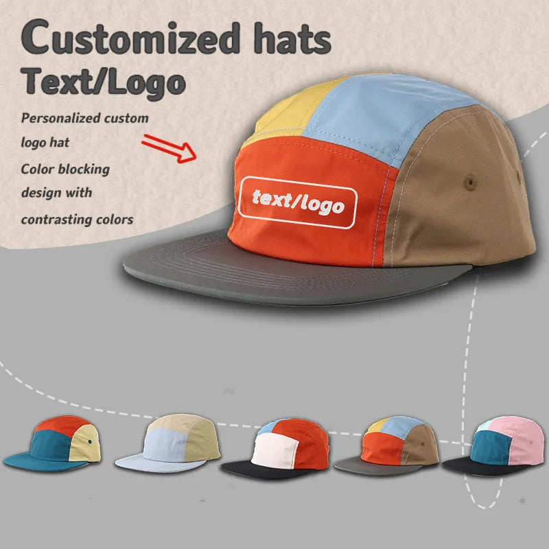 Customized Logo Color Matching Five-panel Waterproof Quick-drying Hat Outdoor Sunshade Unisex Adjustable Flat Edge Baseball Cap