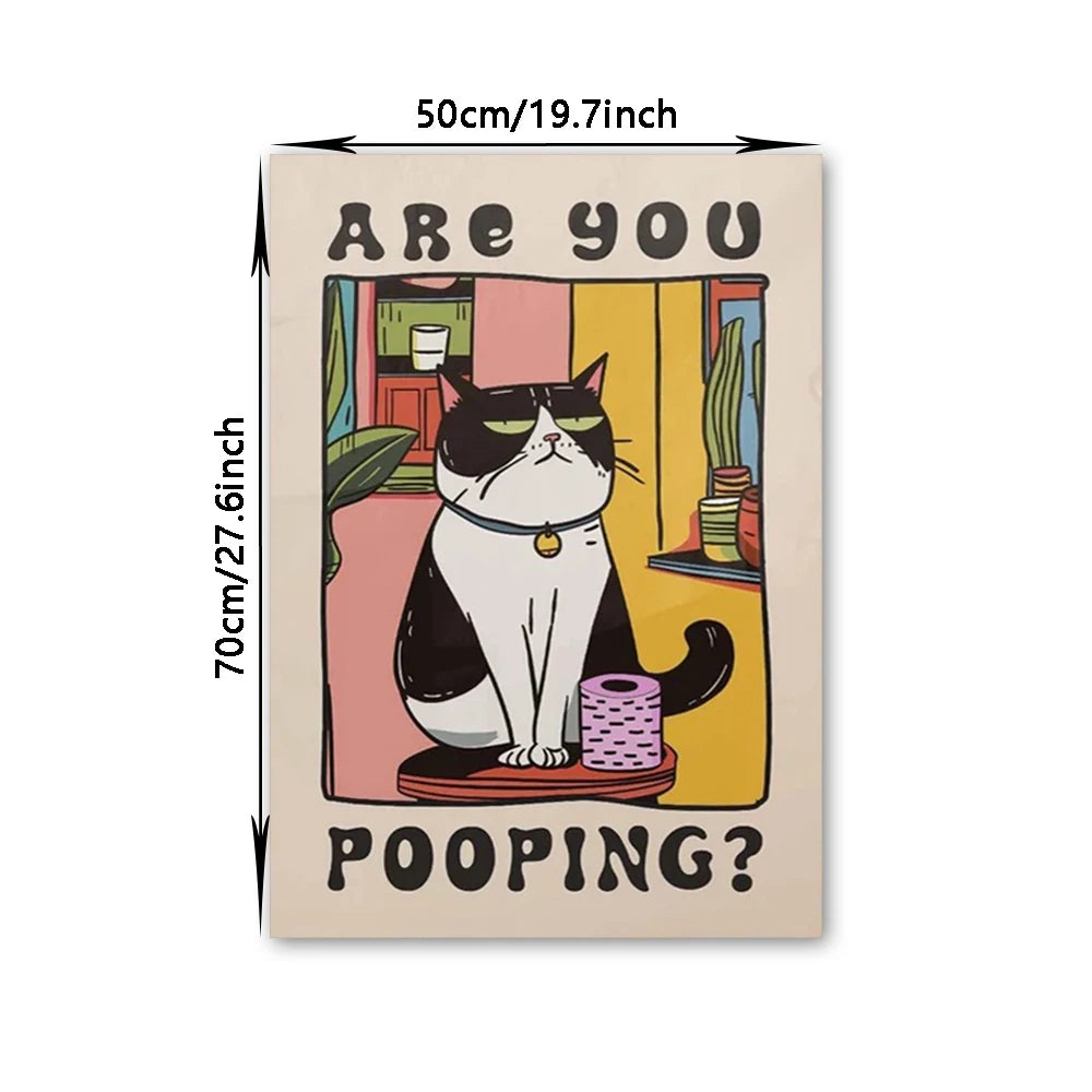 Are You Pooping Canvas Wall Art Print Poster Funny Bathroom Cat Toilet Decor Painting Home Decor Gift Unframed