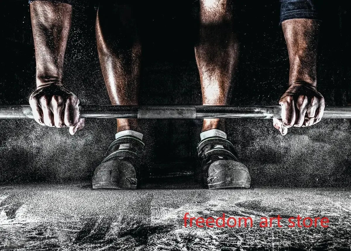 Gym Motivation Muscle Man Bodybuilding Fitness Strength Barbell Art Poster Canvas Painting Wall Print Picture for Home Gym Decor