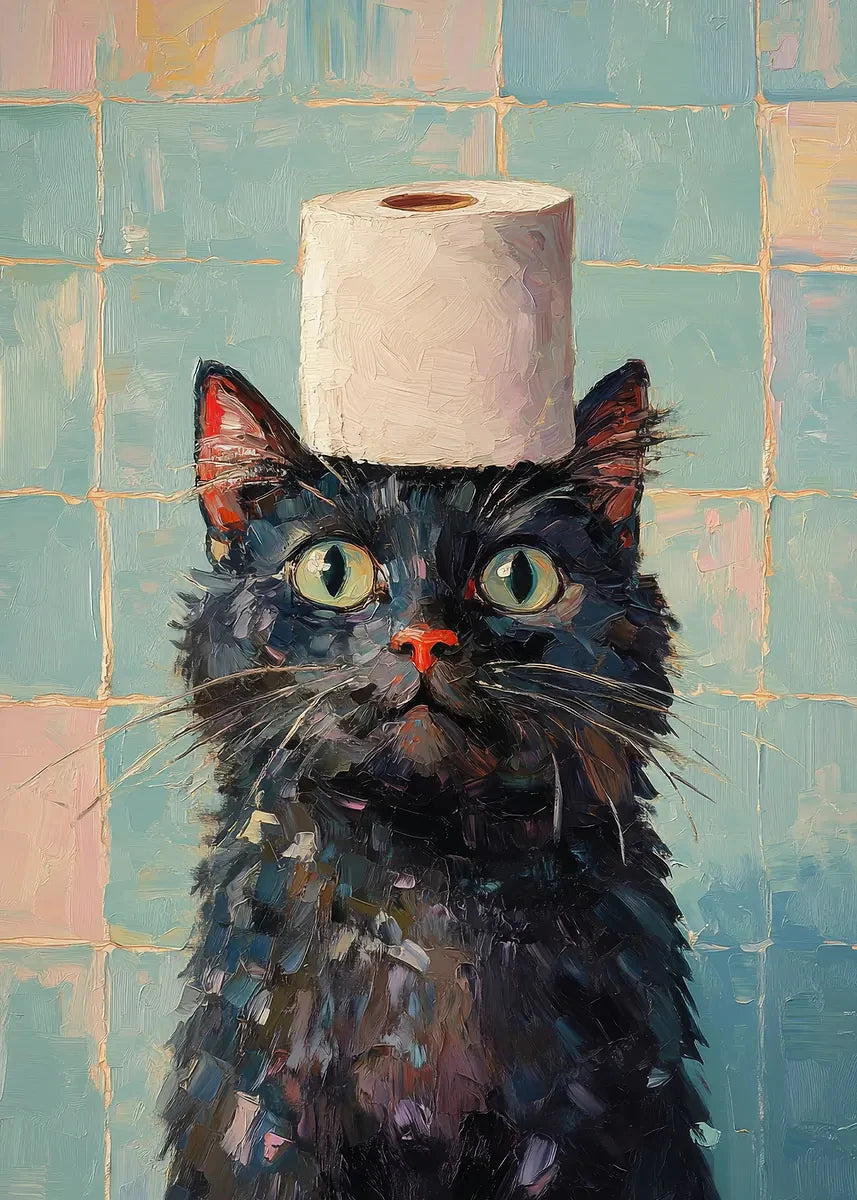 Giraffe Cat Raccoon With Toilet Paper Cute Animals Poster Print Canvas Painting Oil Bathroom Wall Art Funny Humor Home Decor