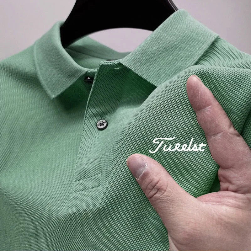 2025 New Men's Business Casual Polo T-shirt Comfortable Tops Style Large Size Pullover with Badge Pattern T-shirt
