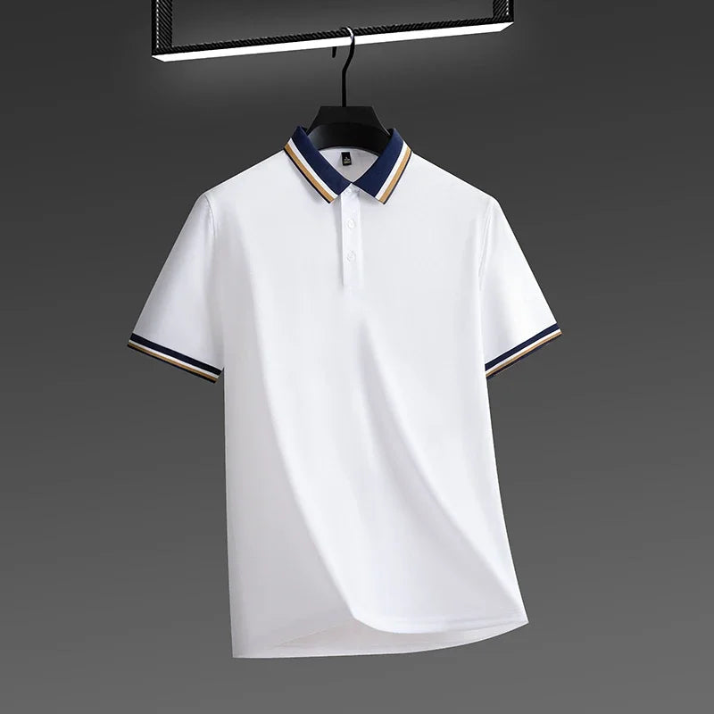 2025 New Men's Business Casual Short Sleeved Shirt Solid Color Polo Shirt Fashionable Breathable Comfortable Versatile Top