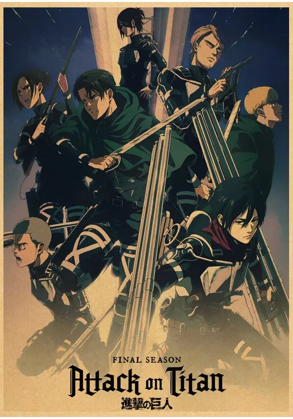 High Quality Vintage Japanese Anime Attack on Titan Retro Poster  Shingeki No Kyojin Kraft Paper Art Print Wall Sticker for Home